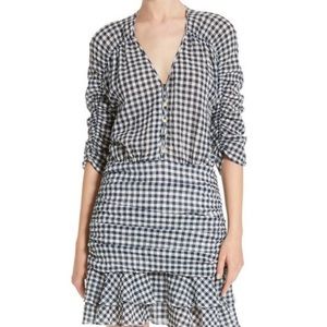 Veronica beard gingham plaid mini dress with gold buttons